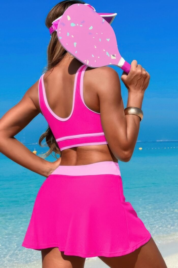 Color block two pieces high waisted skirt swimsuit - image 3