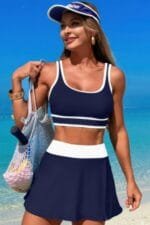 Color Block Two Pieces High Waisted Skirt Swimsuit