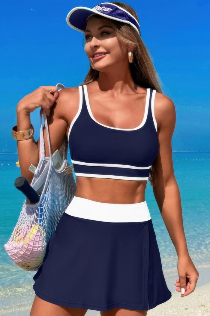 Color block two pieces high waisted skirt swimsuit - image 4