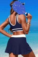 Color Block Two Pieces High Waisted Skirt Swimsuit
