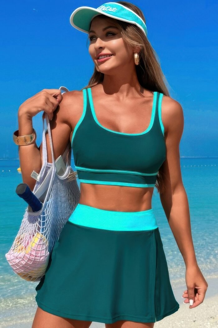 Color block two pieces high waisted skirt swimsuit - image 7