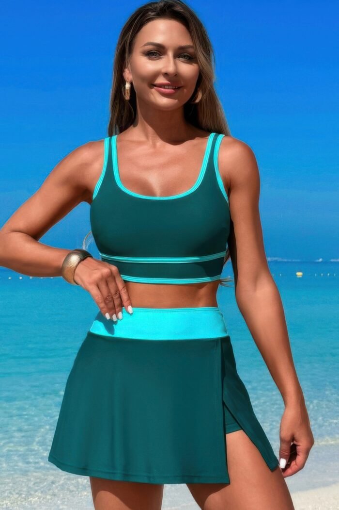 Color block two pieces high waisted skirt swimsuit - image 8
