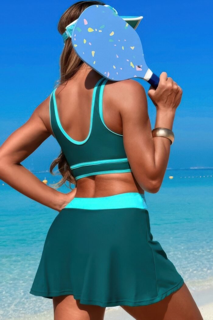 Color block two pieces high waisted skirt swimsuit - image 9