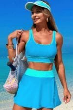Color Block Two Pieces High Waisted Skirt Swimsuit