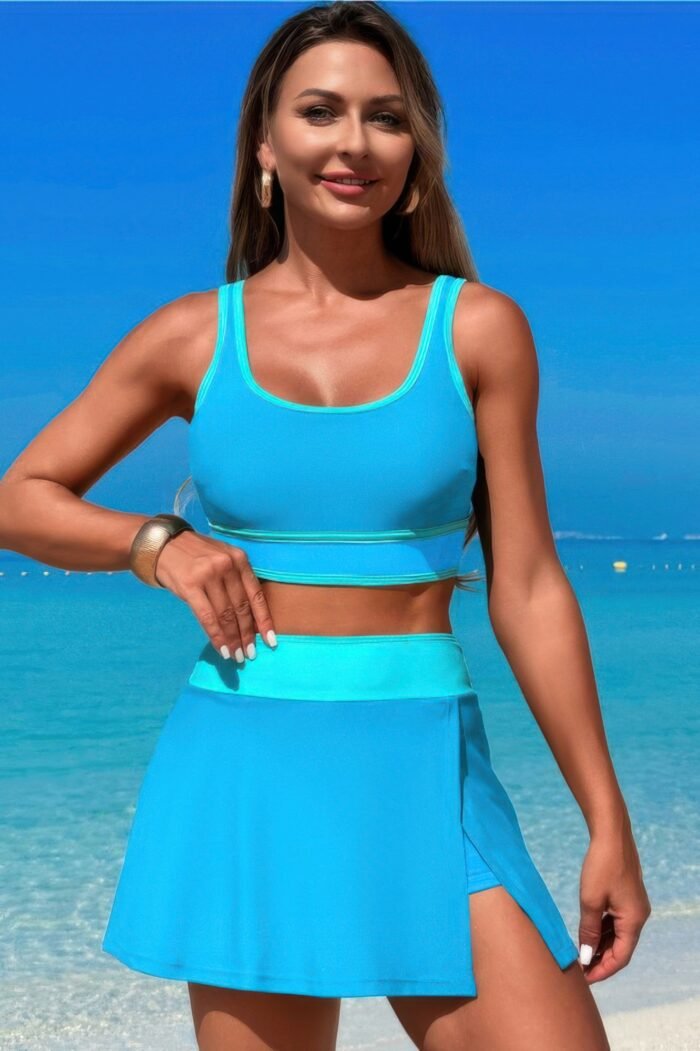 Color block two pieces high waisted skirt swimsuit - image 11