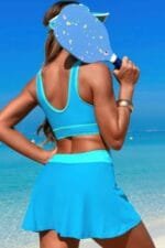 Color Block Two Pieces High Waisted Skirt Swimsuit