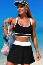 Color Block Two Pieces High Waisted Skirt Swimsuit