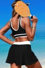 Color Block Two Pieces High Waisted Skirt Swimsuit