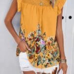 Floral Print Round Neck Ruched Loose Fit Top