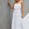 Off Shoulder Waist Tie Ruffle Dress