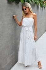Off Shoulder Waist Tie Ruffle Dress