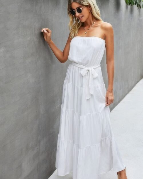 off shoulder waist tie ruffle dress