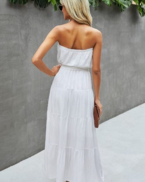 off shoulder waist tie ruffle dress