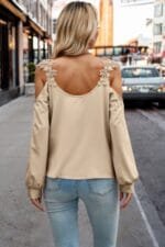 Contrast Low Back Lace Cold Shoulder Top