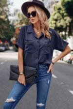 Button Up Open Front Solid Shirt