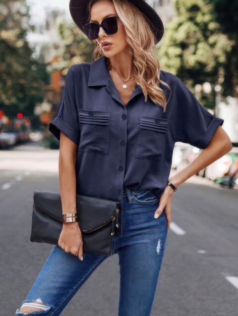 Button Up Open Front Solid Shirt