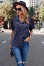 Button Up Open Front Solid Shirt