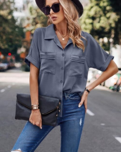 button up open front solid shirt