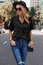 Button Up Open Front Solid Shirt