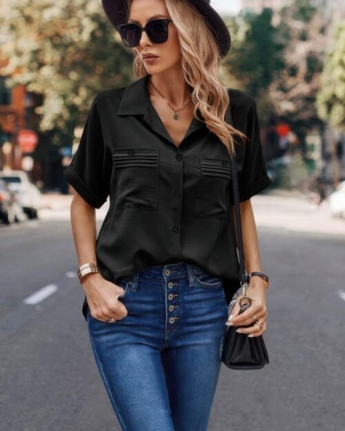 button up open front solid shirt