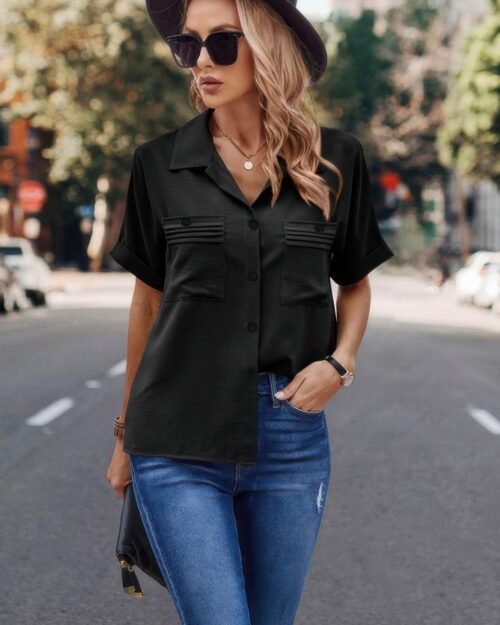 button up open front solid shirt