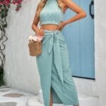 Two Pieces Soild Cowl Neck Wrap Sets