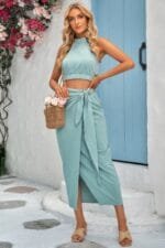 Two Pieces Soild Cowl Neck Wrap Sets