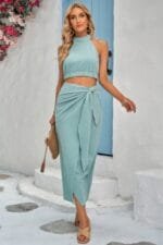 Two Pieces Soild Cowl Neck Wrap Sets