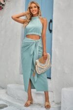 Two Pieces Soild Cowl Neck Wrap Sets