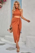 Two Pieces Soild Cowl Neck Wrap Sets