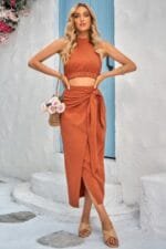 Two Pieces Soild Cowl Neck Wrap Sets