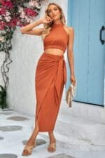 Two Pieces Soild Cowl Neck Wrap Sets