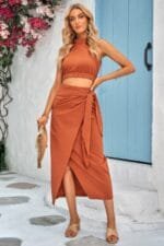 Two Pieces Soild Cowl Neck Wrap Sets