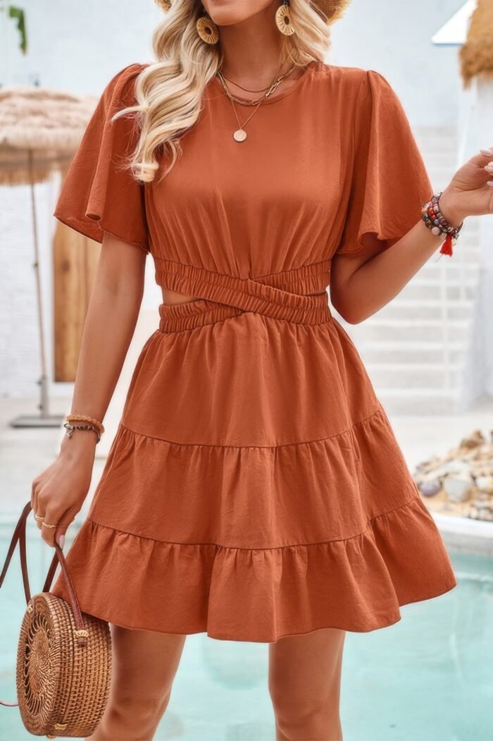 Cross cut out fit elastic waist ruffle dress - image 8
