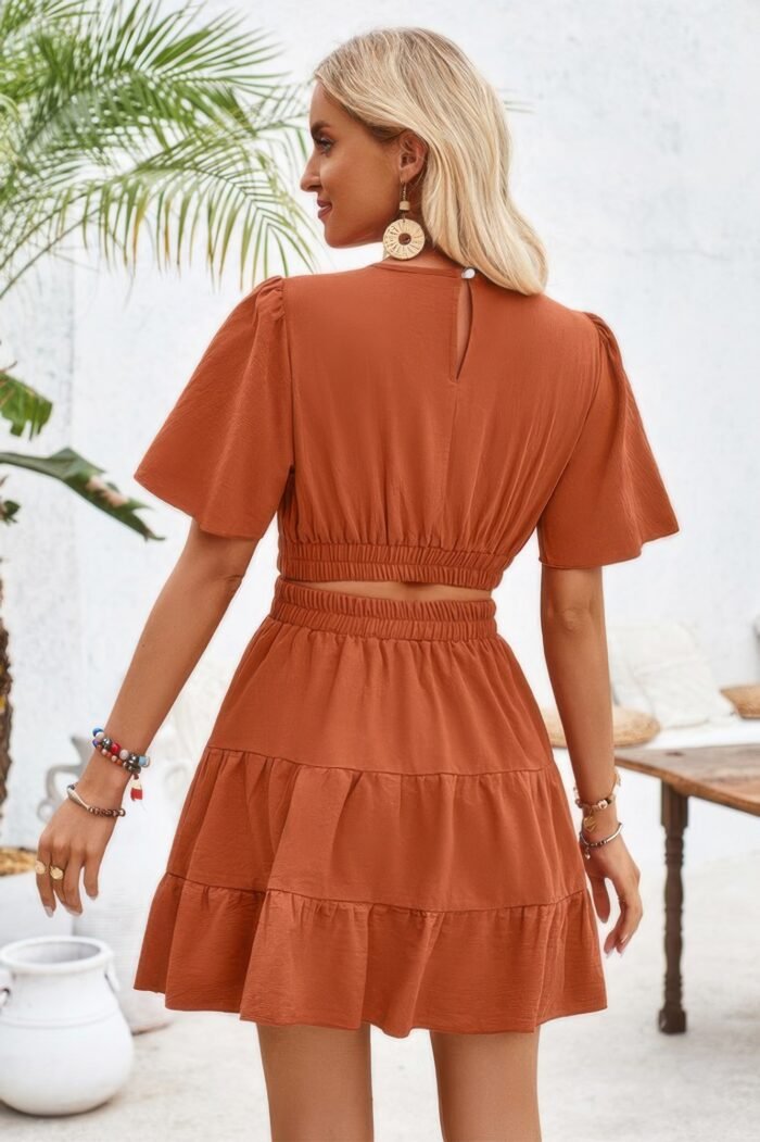 Cross cut out fit elastic waist ruffle dress - image 12