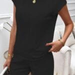 Two Pieces Solid Round Neck Cap Sleeve Loose Set