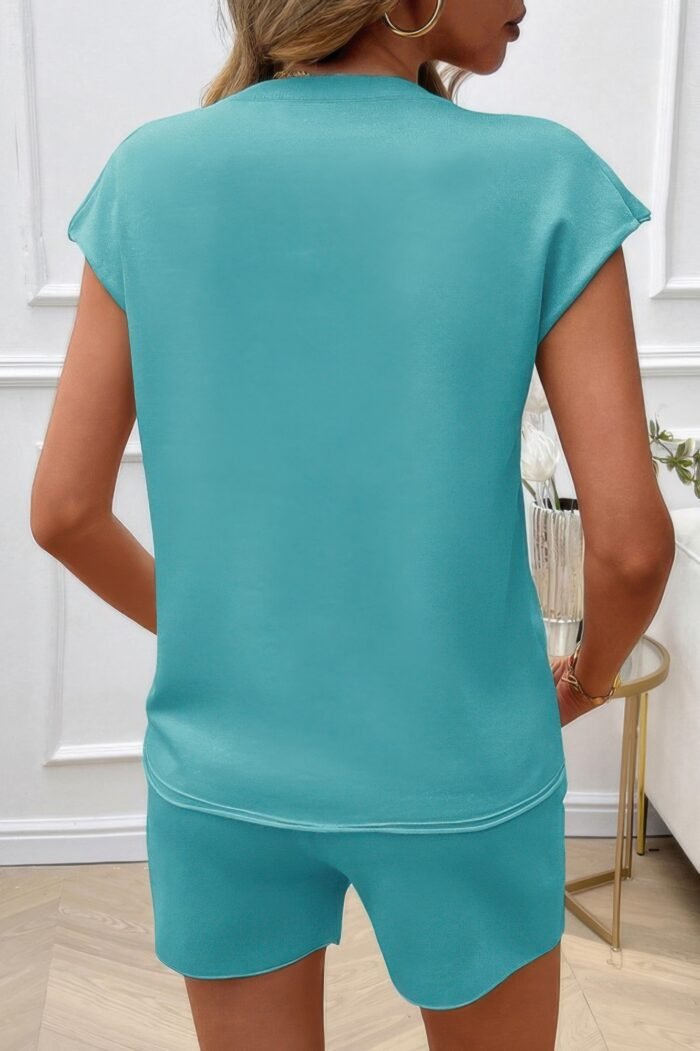 Two Pieces Solid Round Neck Cap Sleeve Loose Set - Image 7