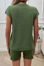 Two Pieces Solid Round Neck Cap Sleeve Loose Set