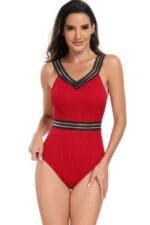 Solid Knit Sleeveless Lace Tirm Fit Swimsuits