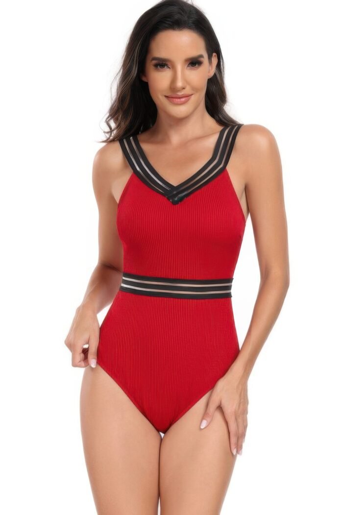 Solid knit sleeveless lace tirm fit swimsuits - image 3