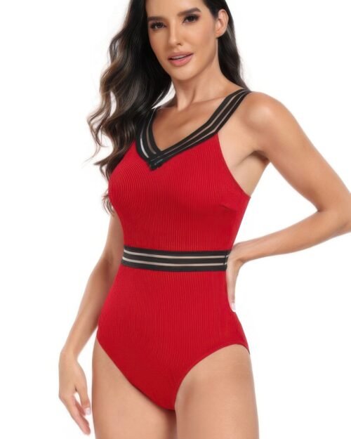 solid knit sleeveless lace tirm fit swimsuits