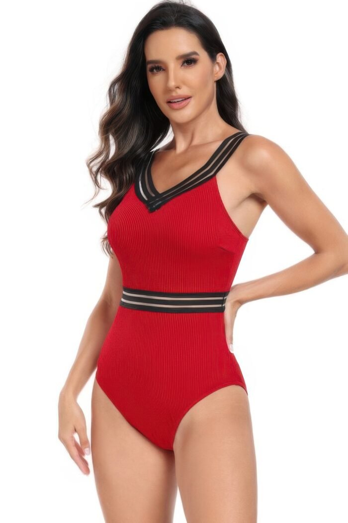 Solid knit sleeveless lace tirm fit swimsuits - image 4