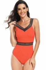 Solid Knit Sleeveless Lace Tirm Fit Swimsuits