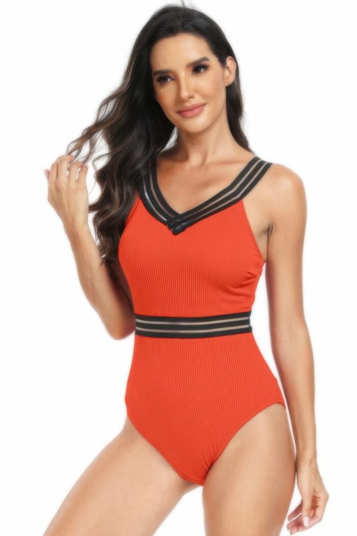 Solid knit sleeveless lace tirm fit swimsuits - image 7