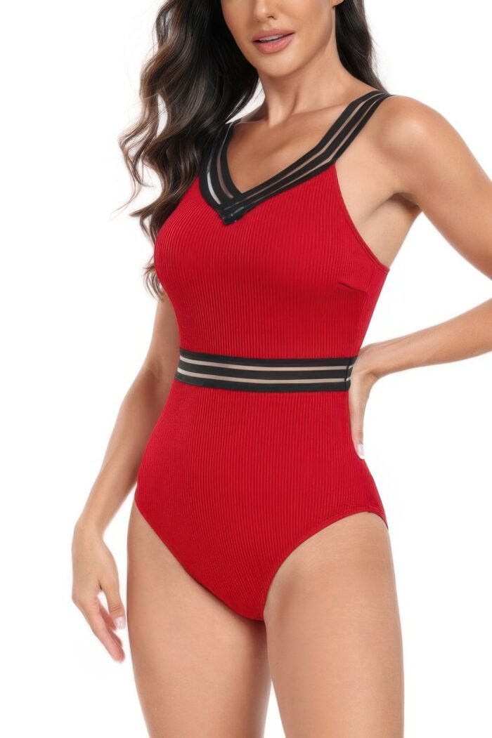 Solid knit sleeveless lace tirm fit swimsuits - image 2