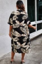 Plus Leaf Print Pockets Elastic Waist Shorts Sets