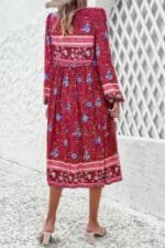 Cross Knot Floral Print Loose Fit V Neck Dress