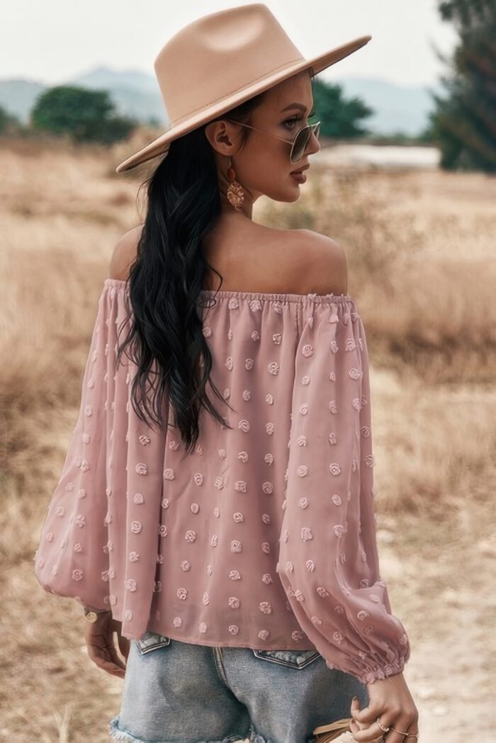 Off shoulder swiss dot long sleeve loose top - image 2