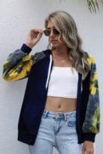 Tie Dye Full Zip Front Open Loose Hoodie