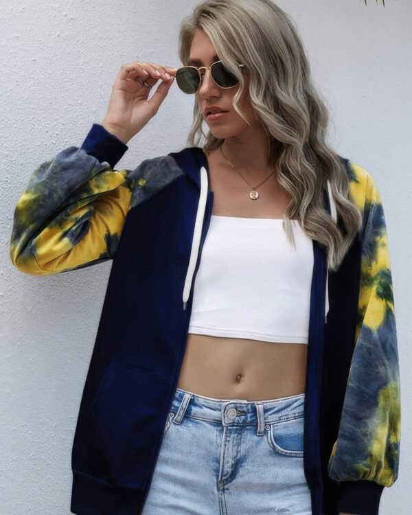 Tie Dye Full Zip Front Open Loose Hoodie